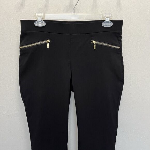 Rafaella | Black Pull On Ankle Pants Comfort 10P Straight Gold Zipper Pockets - Picture 3 of 6